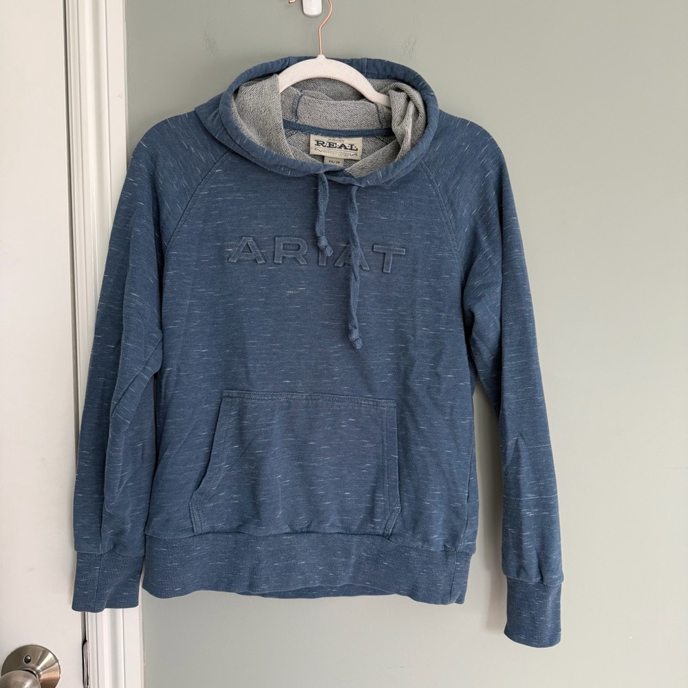 Ariat REAL Logo French Terry Heathered Blue Hoodie Sweatshirt - Picture 4 of 15